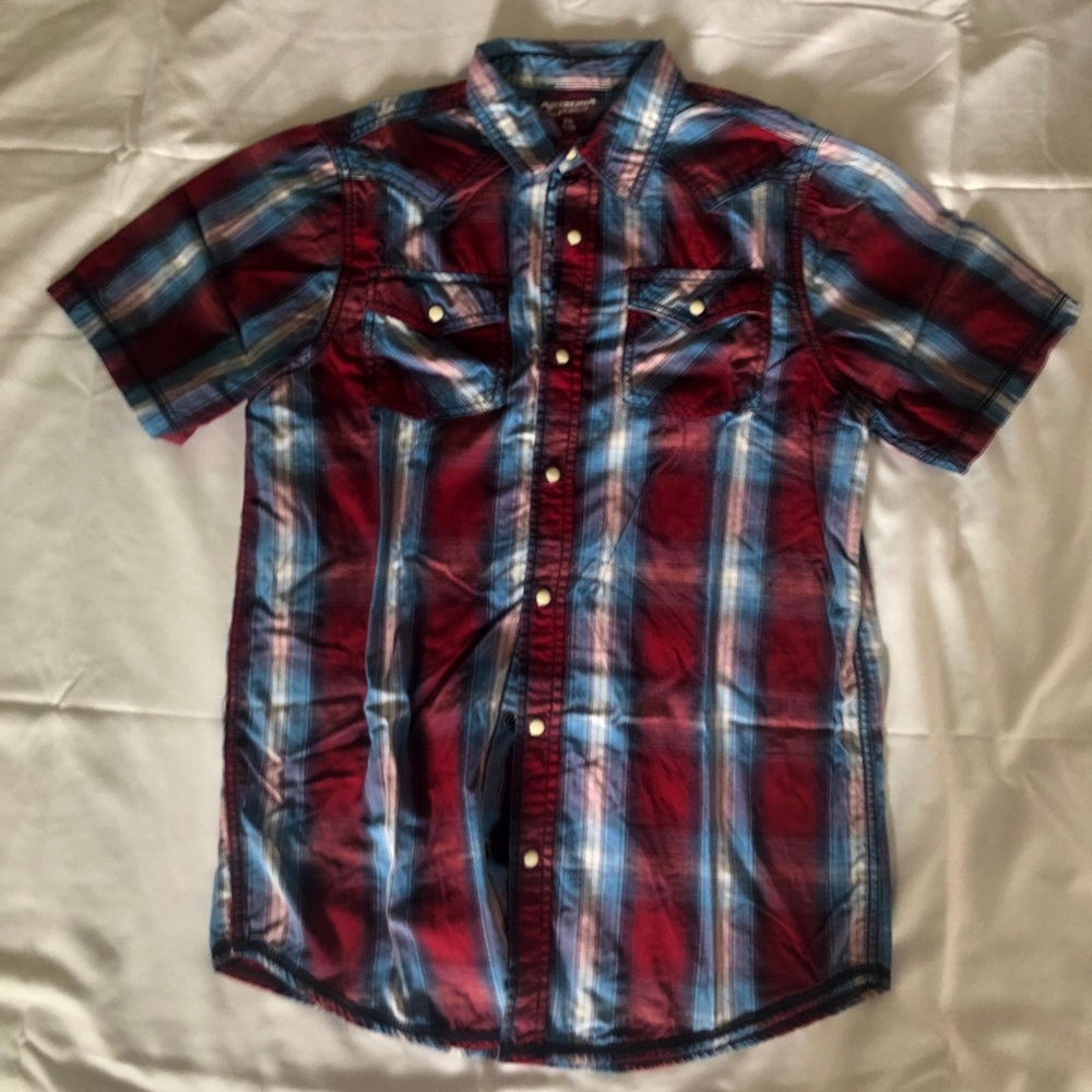 Arizona Boys Plaid Print Button Down Shirt XXL